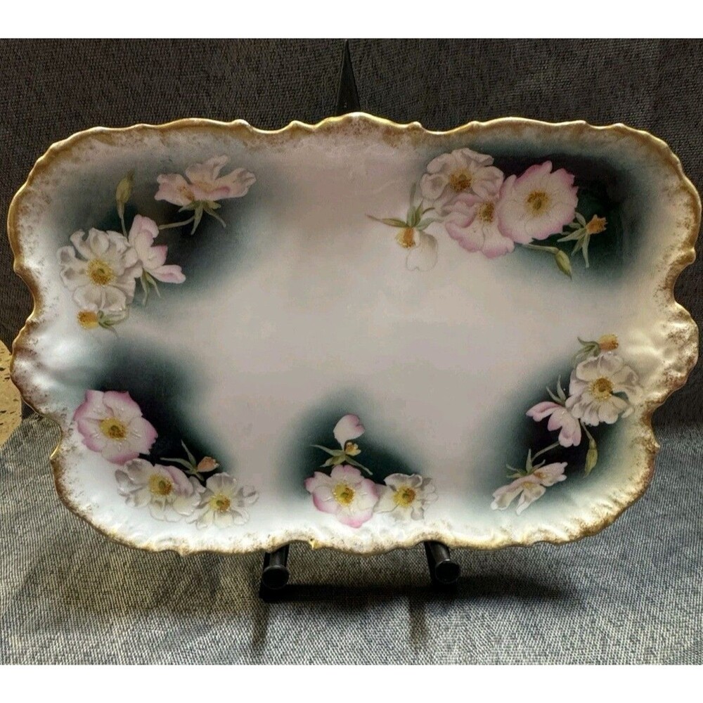 Antique Alfred Lanternier AL Limoges Hand Painted Floral Tray Circa 1890-1914